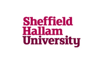 Logo of Sheffield Hallam University in bold maroon text, stacked across three lines.